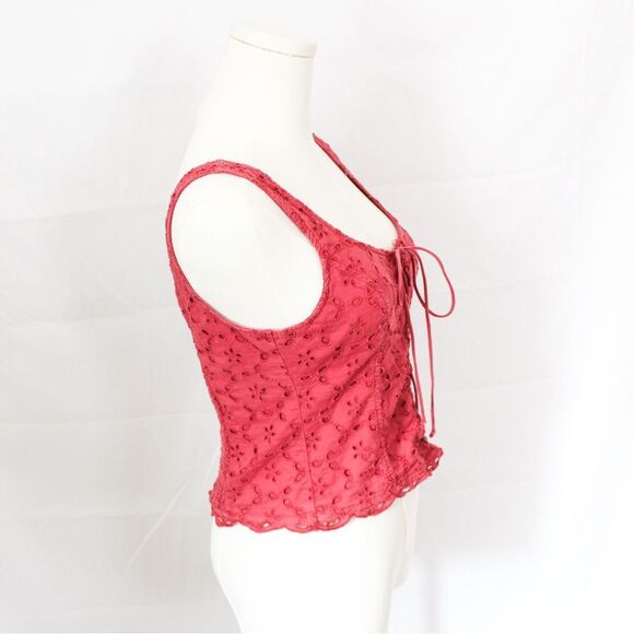 Y2K Abercrombie and Fitch Tie Front Eyelet Lace Tank Smocked Back XS - Picture 4 of 6
